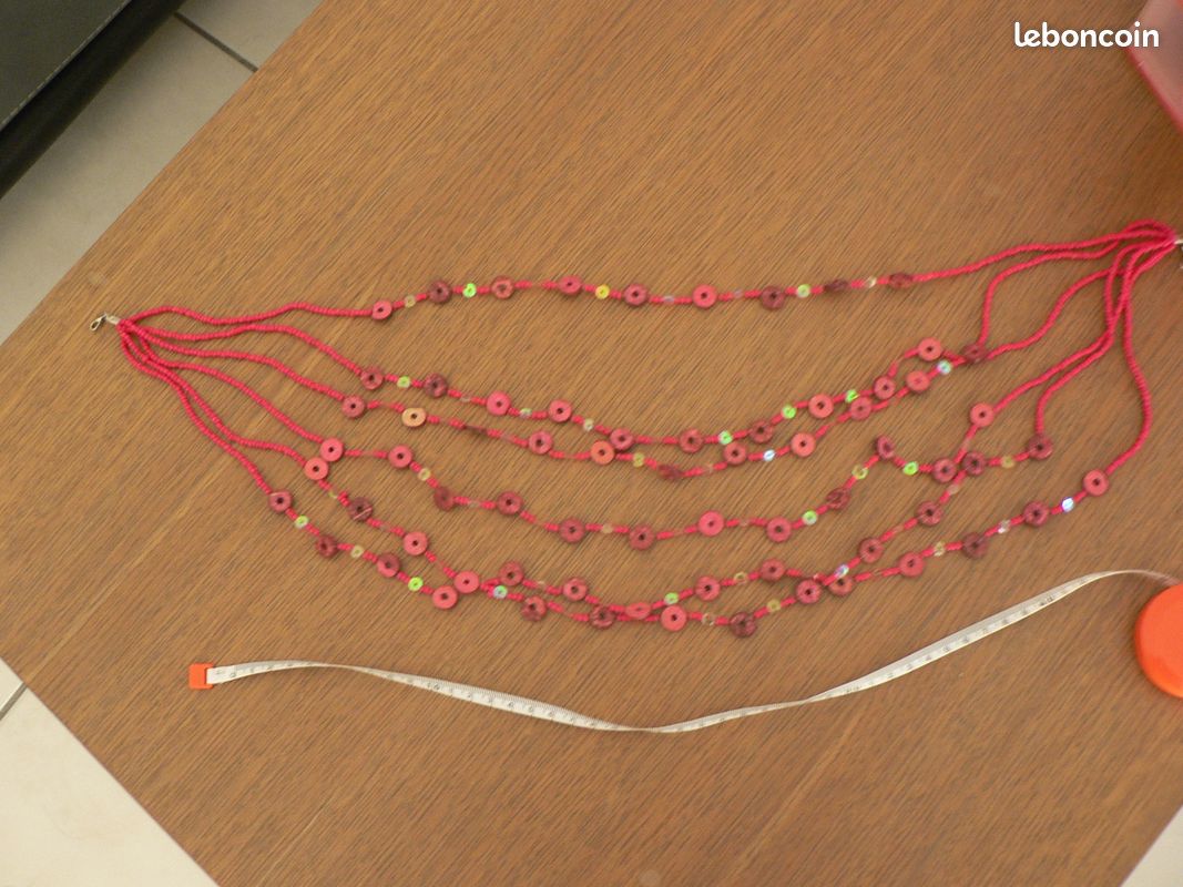 Collier Sautoir Long En Perles Roses - Occasion, Grand Modèle, Bijou Femme