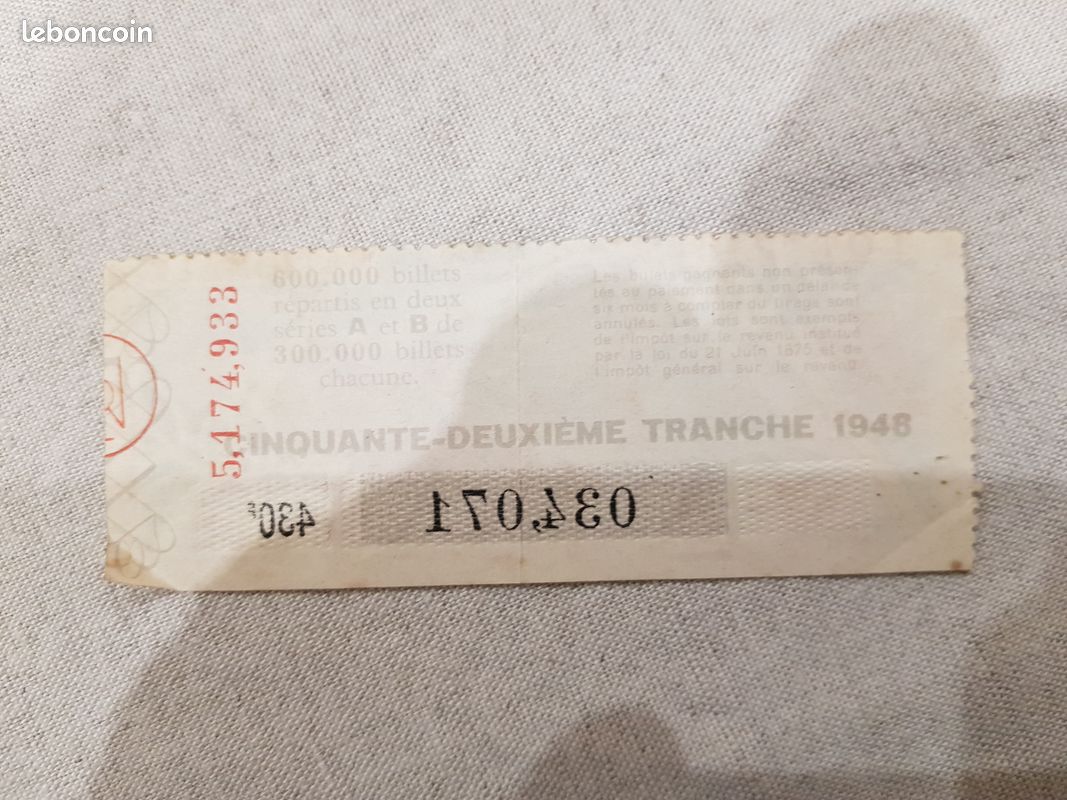 Billet de loterie ancien de 1948 phare de la hague (image 2)