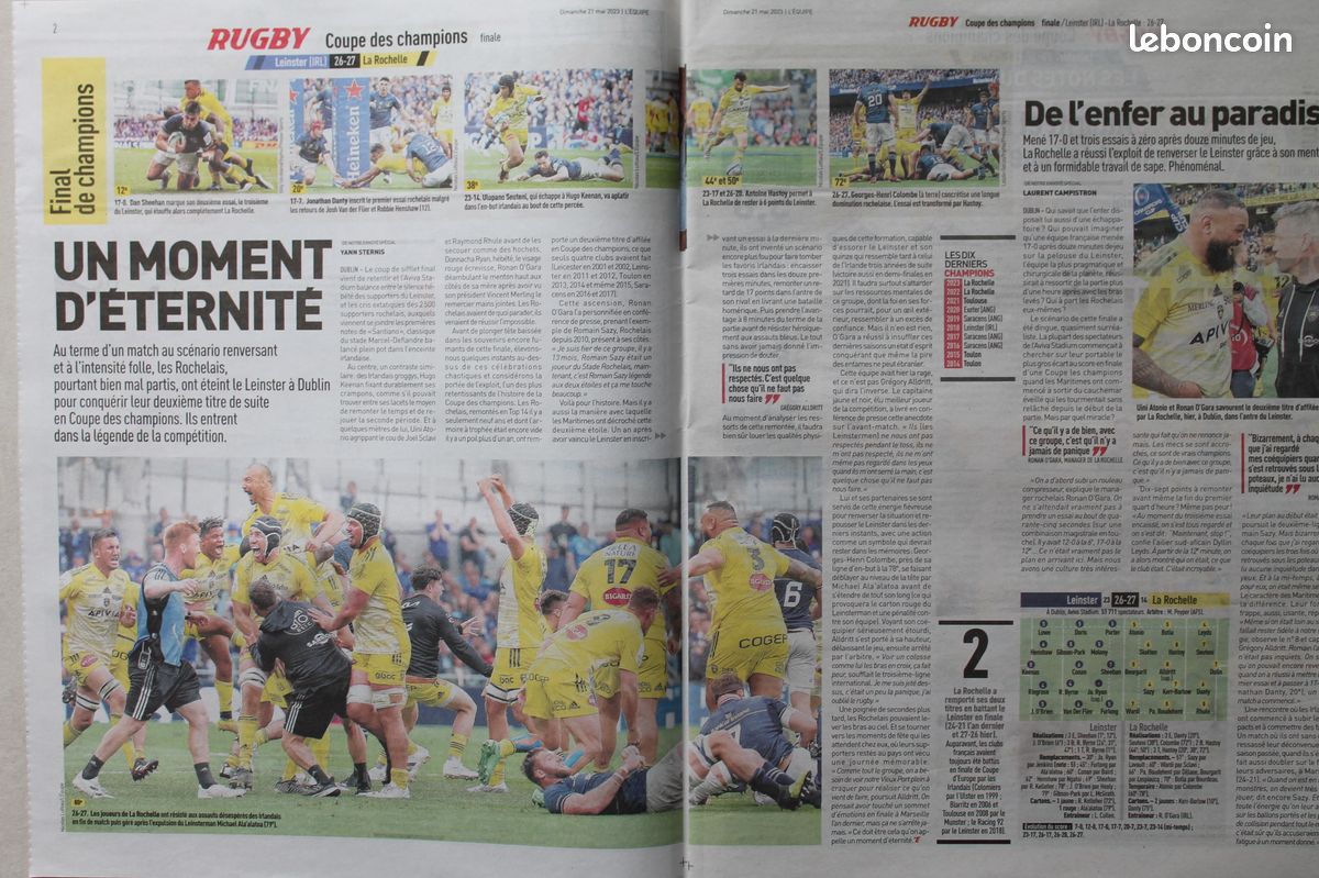 L'Equipe du 21/05/2023 - Fabuleux La Rochelle renverse Leinster 27-26 - Armirail (image 5)