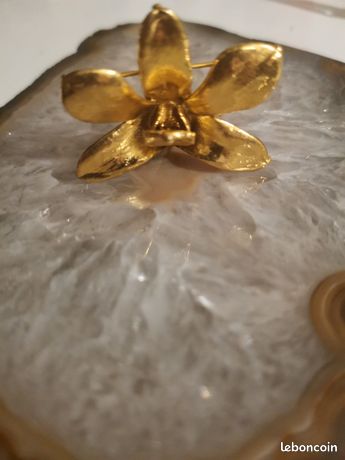 Broche Orchidée Plaquée Or Vintage - Bijou De Créateur Occasion