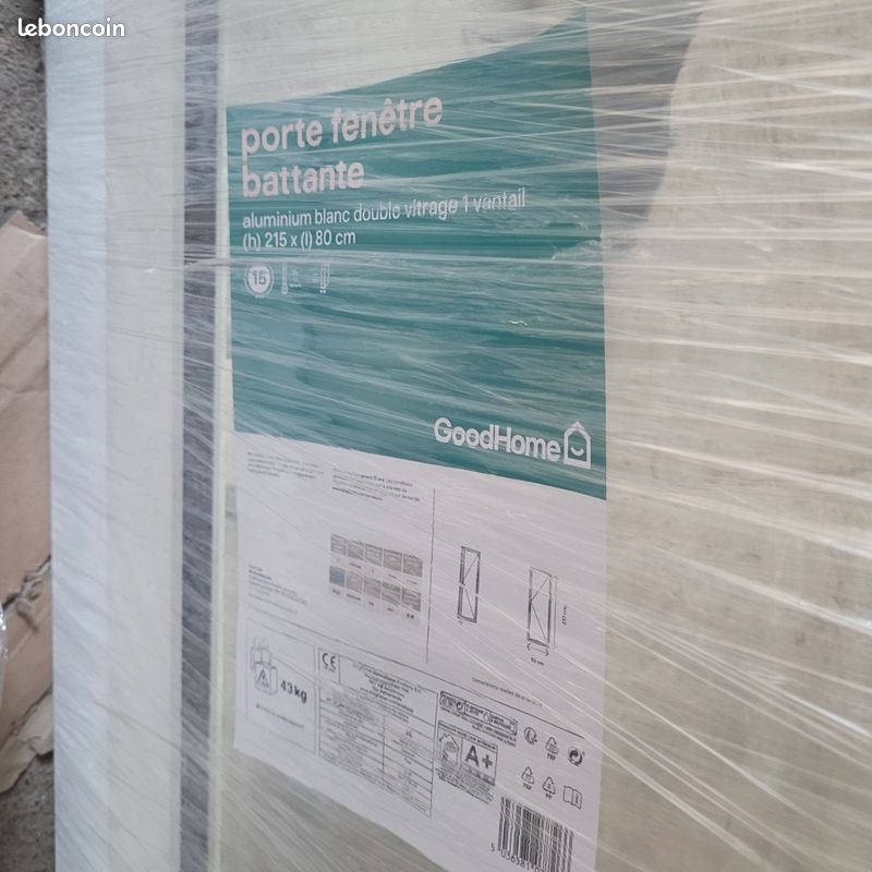 Destockage Porte-fenêtre aluminium blanc 1 vantail droit H.215 x l.80 cm neuf (image 3)