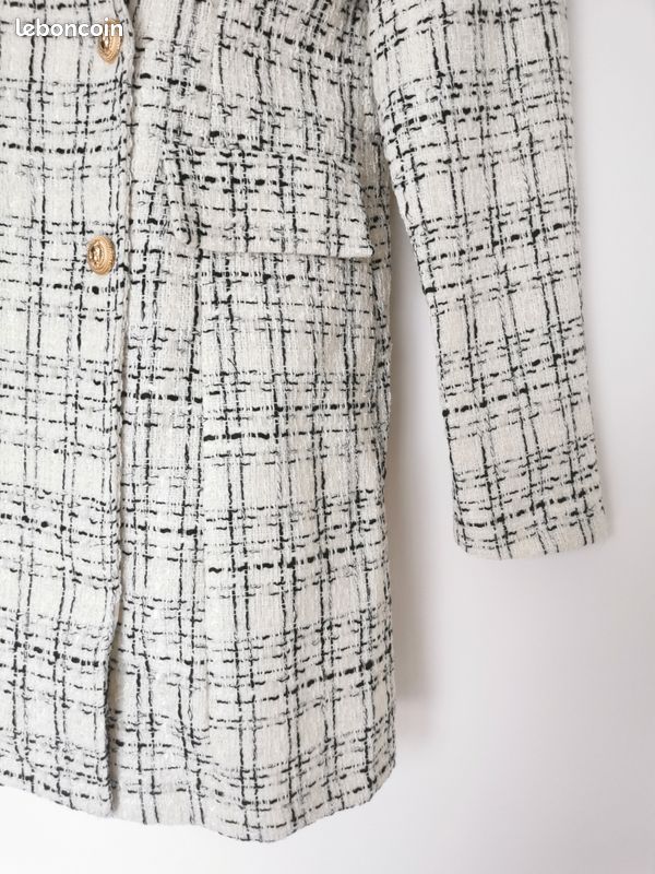 Veste à carreaux mi-longue en tweed Shein Taille S Vêtements