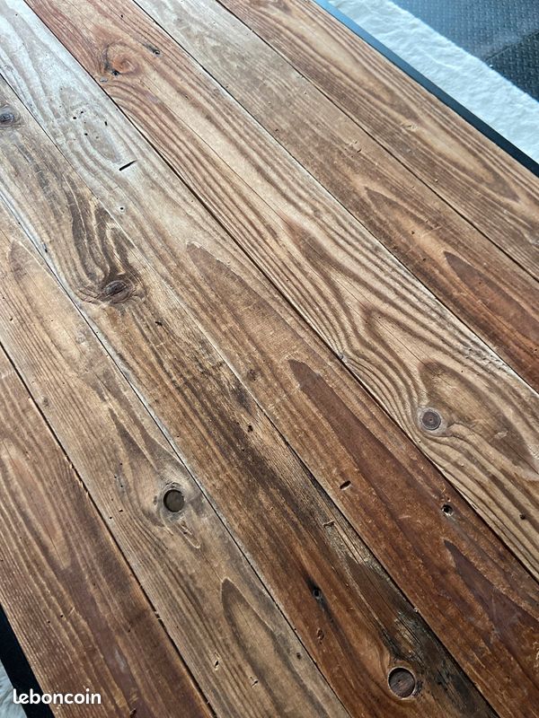 Table basse acier et vieille planche (image 3)