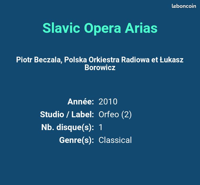 Slavic Opera Arias - Piotr Beczala, Polska Orkiestra Radiowa et Łukasz Borowicz (image 2)