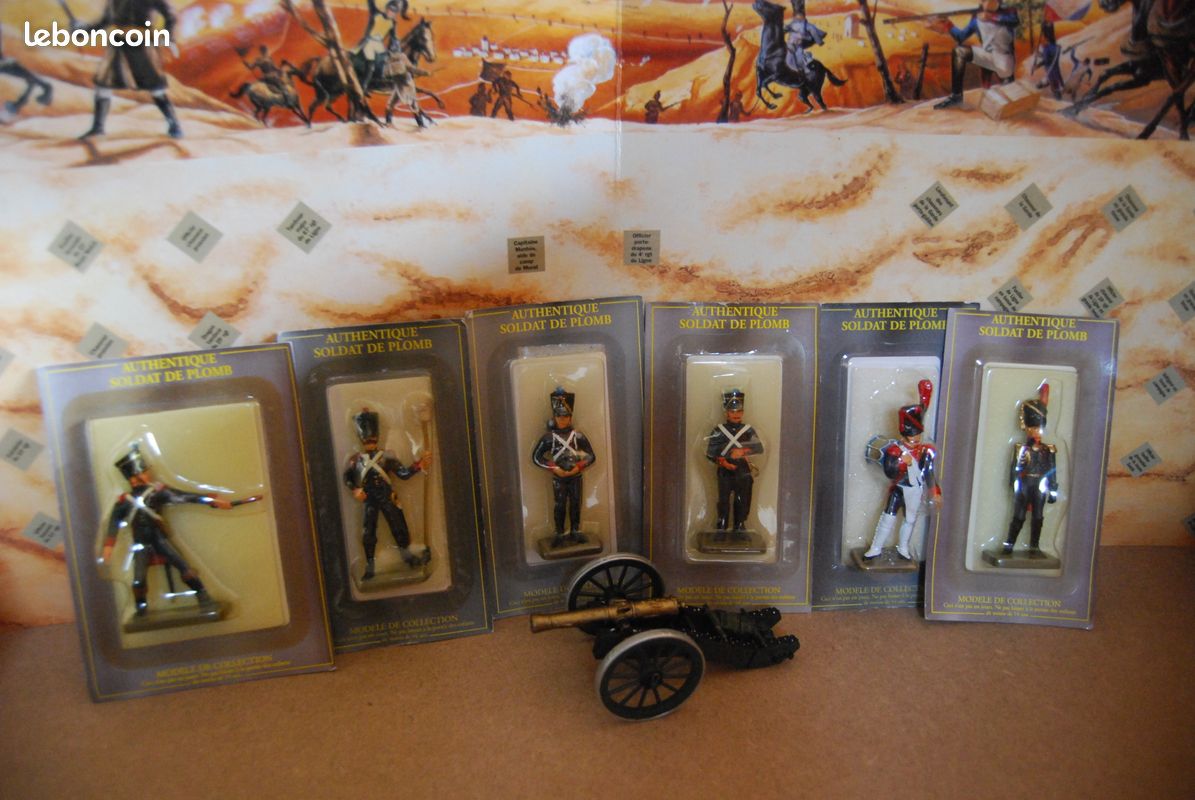 Soldats De Plomb 54mm - 2 Canons Gribeauval + 4 Fantassins Français Empire