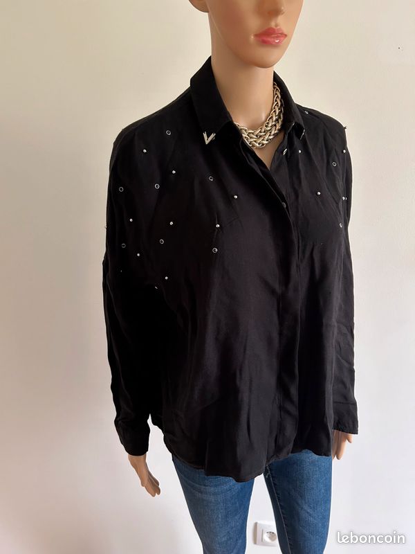 Blouse chemise noire à manches longues Kaporal taille S bon état (image 2)