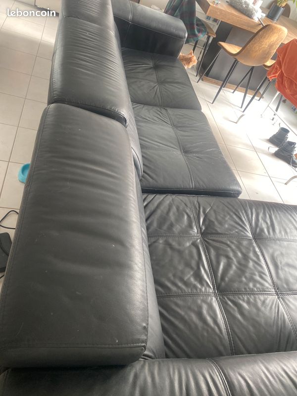 Vente canapé noir cuir avec méridienne (image 3)