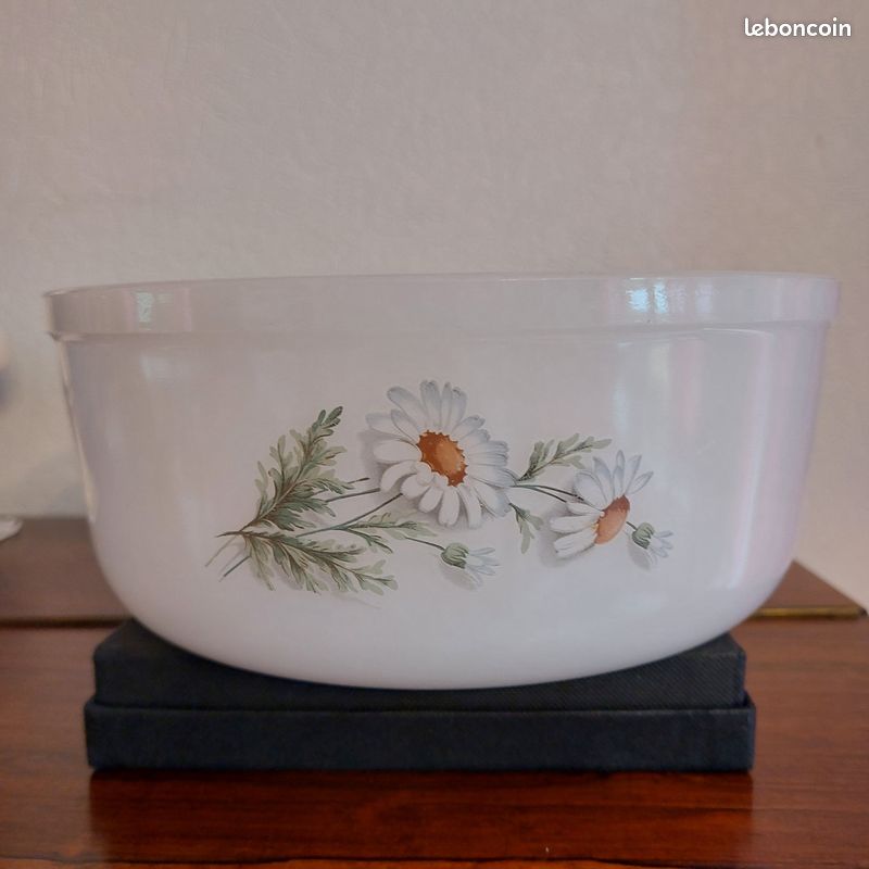 4 ⚜️ Ancien Grand Plat Rond Arcopal France Décor Fleur Marguerites Vintage