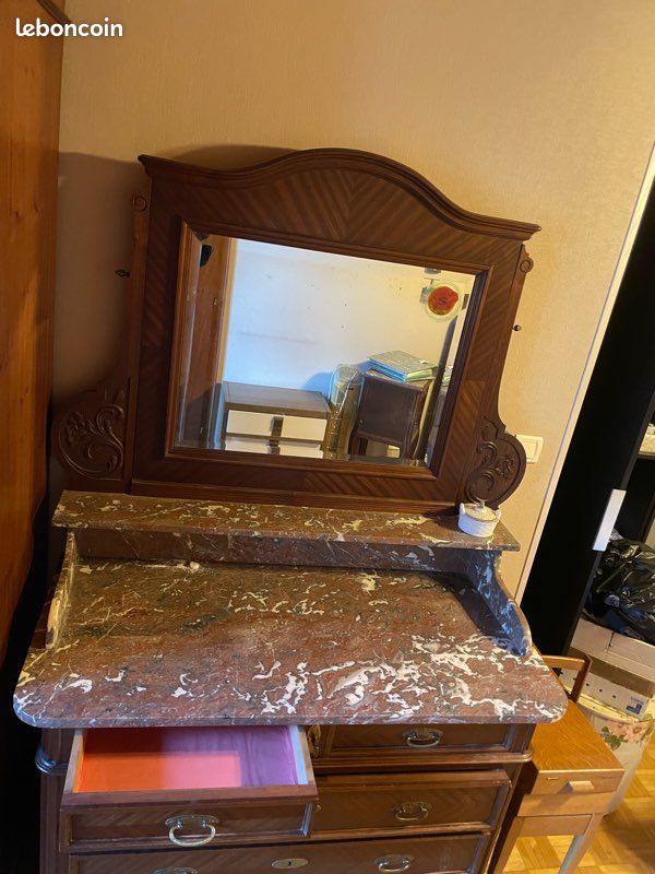 Commode ancienne avec miroir et plateau en marbre – fin XIXe prix à définir (image 3)