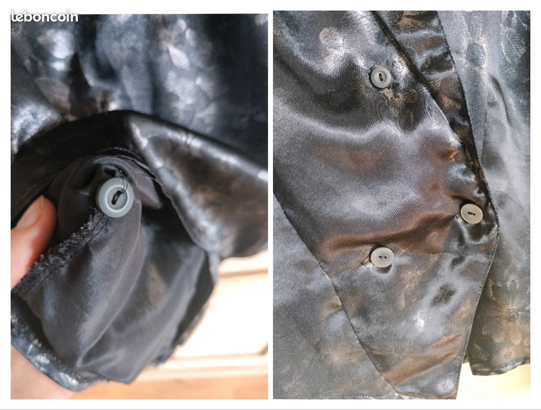 Veste veston satin imprimé floral fleurs col revers col V double boutonnage épaulettes chatoyant (image 4)