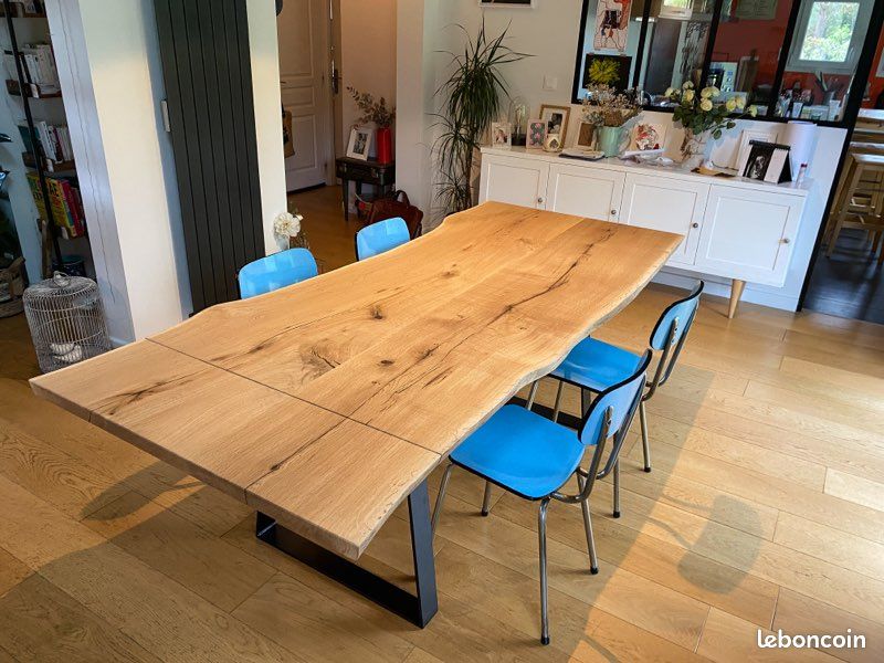 Table à Rallonges Bois Massif Métal Industriel Sur Mesure (image 3)