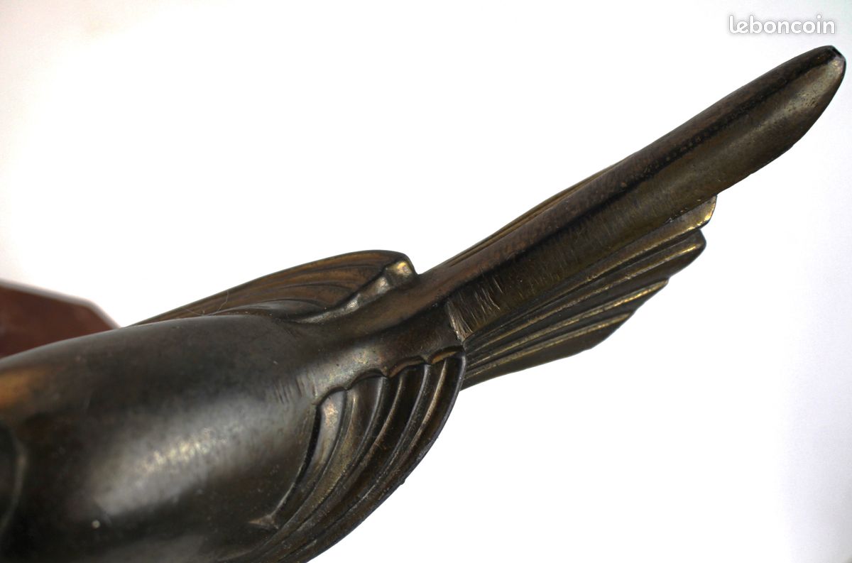 Cendrier ancien en marbre hexagone et oiseau en bronze (image 9)