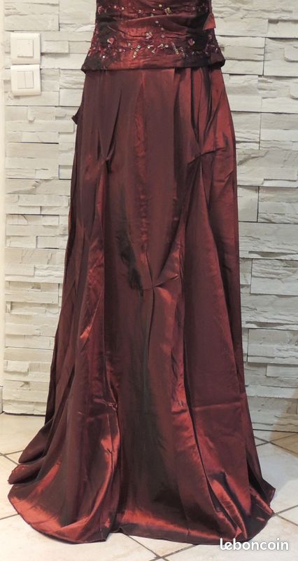 Robe longue imitation 2 pièces bordeaux taille S (34/36) (image 3)