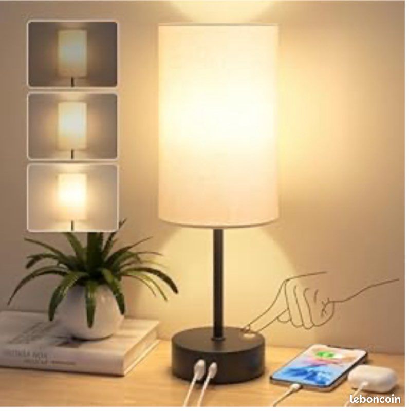 Görvitor Lampe De Chevet Tactile, Veilleuse LED Dimmable Avec Ports De Charge USB C+A 20W, Lampe Chevet Avec Timing Et Mémoire RGB Pour Deco Chambre Enfant Salon Bureau (Blanc