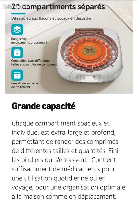 Grand Pilulier Automatique Intelligent NEUF sous cellophane 21 Compartiments Distributeur de Médicaments RETEKENESS TH017 Écran LCD 9 Alarmes Verrouillage Sécurisé Simple pour seniors (image 5)