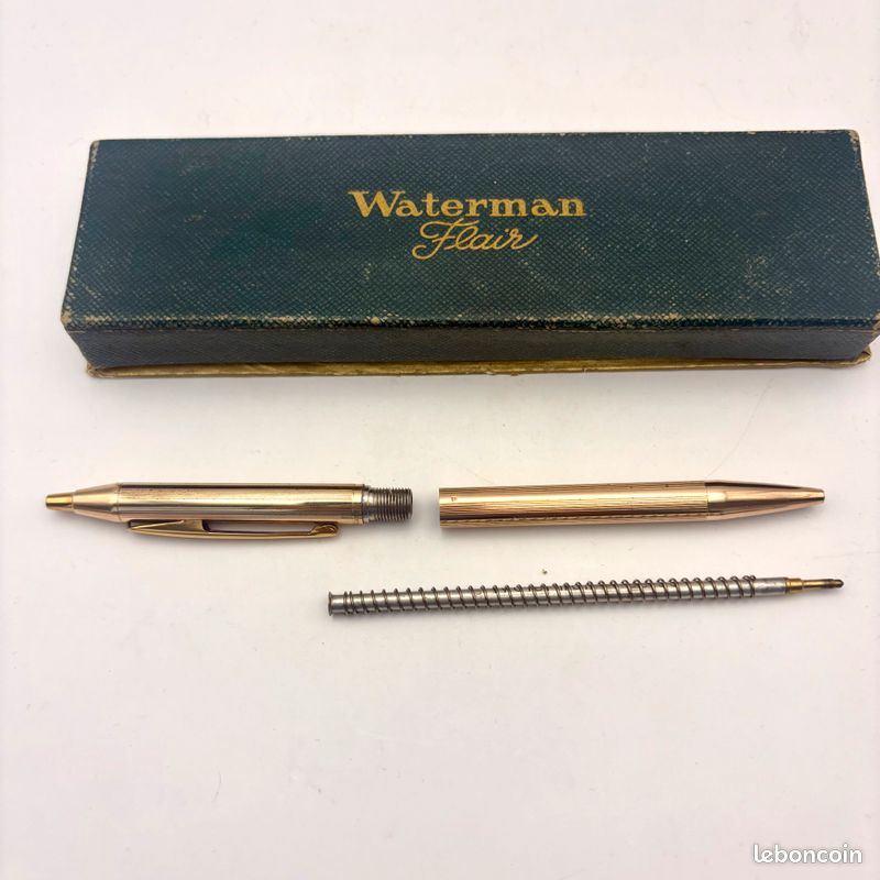 Stylo Bille Waterman Flair Vintage Avec étui Cuir Vert - Occasion - Ancien