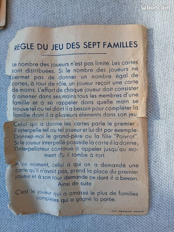 Ancien Jeu De 7 Familles Sur Les Régions De France, Années 1950, Cartes à Jouer Rares