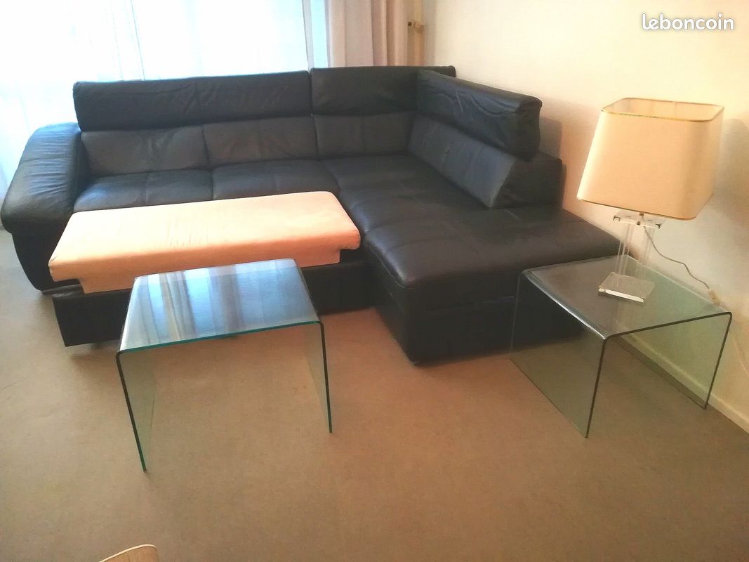 Canapé en cuir de buffle italien, convertible avec coffre de rangement, contemporain, vintage, (image 2)