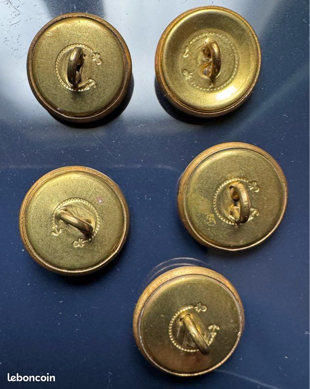 Lot De 14 Petits Boutons Vintage Blanc Doré Ancre Marin - 1,3 Cm, Référence 138, Occasion