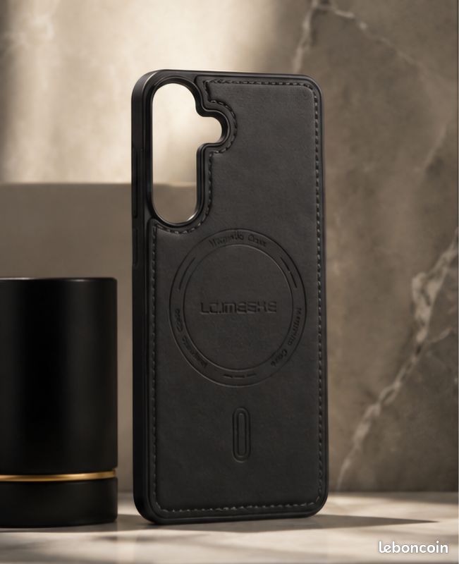 Coque noire en faux cuire pour S23 Ultra (image 4)
