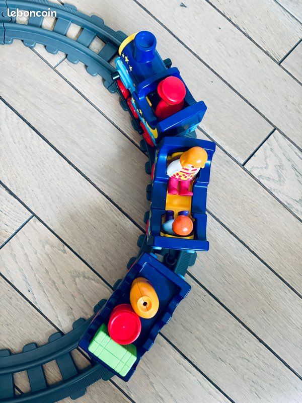 Jeu Playmobil 1.2.3 Train Noir Avec Rails Courbes Et Droits - Ensemble Complet D'occasion, Pour Les Petits