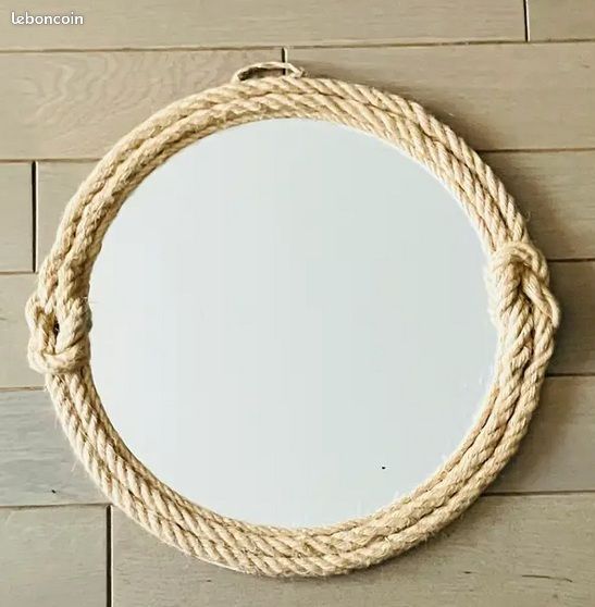 Vends miroir mural rond en corde de chanvre tressée à la main (image 1)