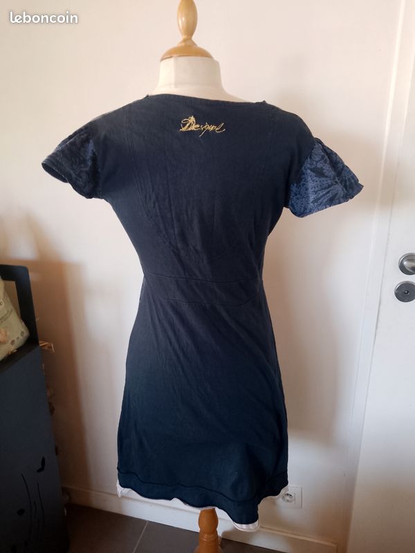 Robe Desigual Grise Et Bleue Manches Courtes - Taille L - Occasion Excellent état