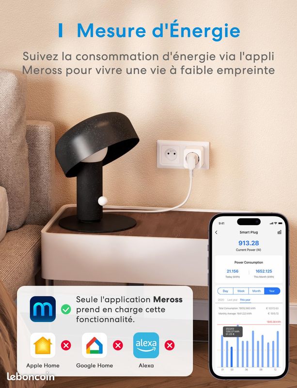 Lot De 3 Prises Connectées Meross 16A - Compatible Alexa Et Google Home - Suivi Conso - Contrôle Vocal Et Appli