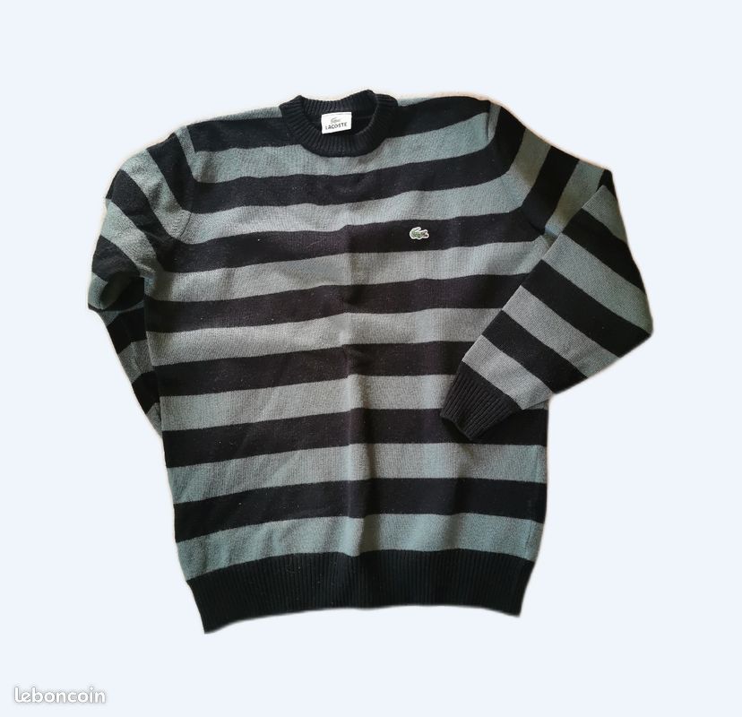 Pull lacoste noir rayé vert taille 4 (image 1)
