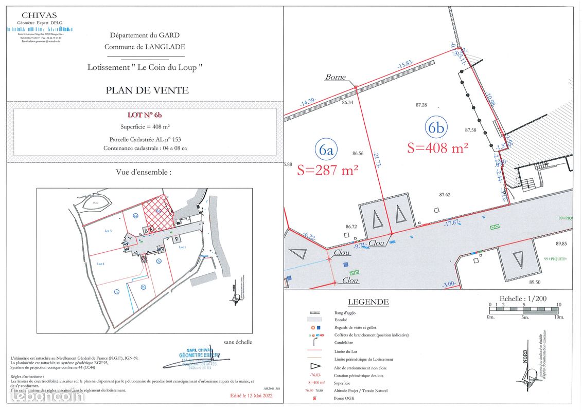 LANGLADE terrain 408 m² viabilisé Libre Constructeur · 135 000 €