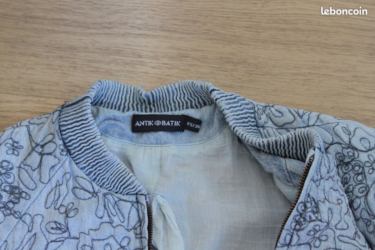 Veste Antik Batik Velours Gris Noir Brodée – Taille S (38/40) Occasion Très Bon état