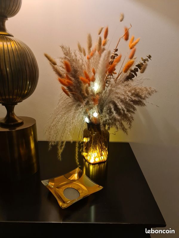 Bouquet de fleurs séchées + vase style bohemechic (image 1)