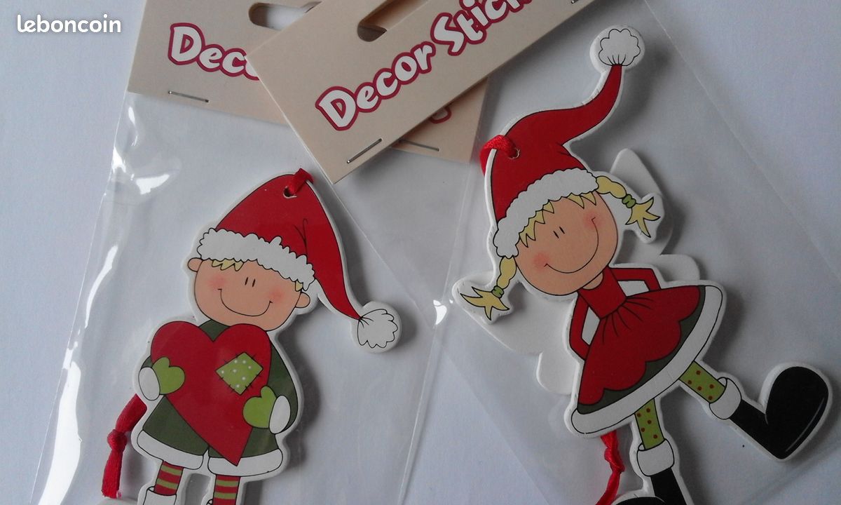 ♥ NEUF – 2 décors de Noël en bois à suspendre pour sapin ou cadeaux (image 1)