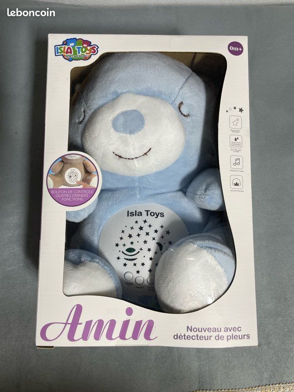 Veilleuse Peluche Coranique Bébé – Ours Doux Avec Détecteur De Pleurs, Projection étoiles, Récitations – Cadeau Naissance