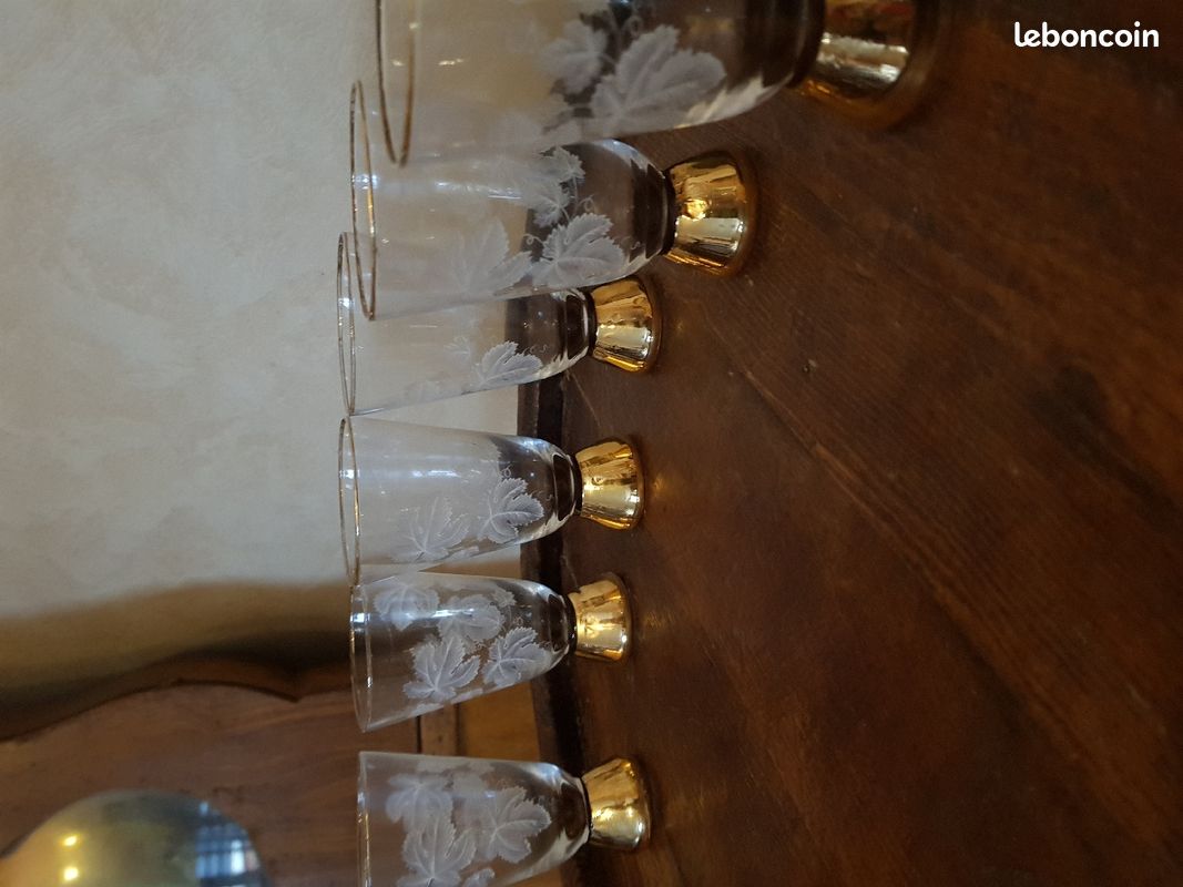 Serie de 6 verres tres anciens avec dorure pour collectionneur (image 5)