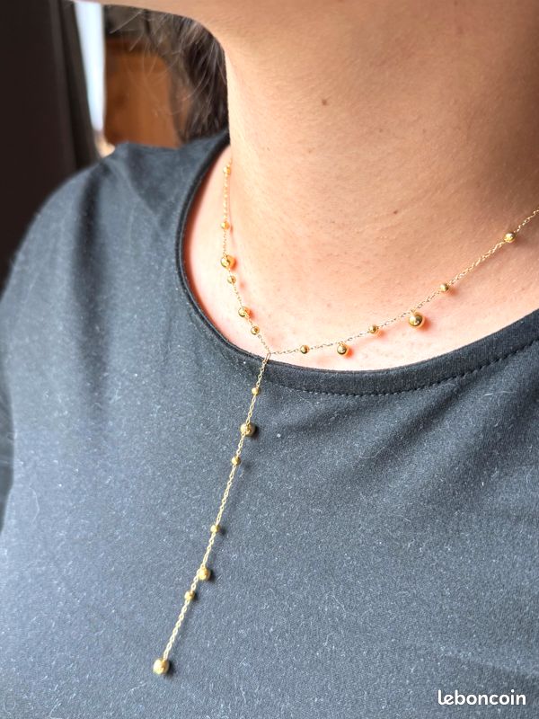 Collier Chaîne 45 Cm + Pendentif Perle Plaqué Or 18 Carats BIJOUXIA - Neuf Avec étiquettes