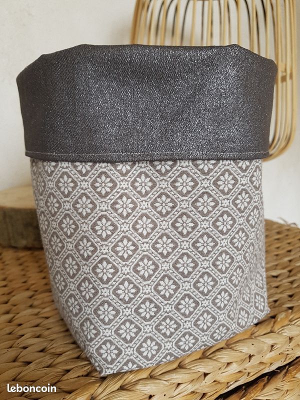 Panier de rangement vide-poche en tissu jacquard intérieur jean enduit pailleté (image 4)