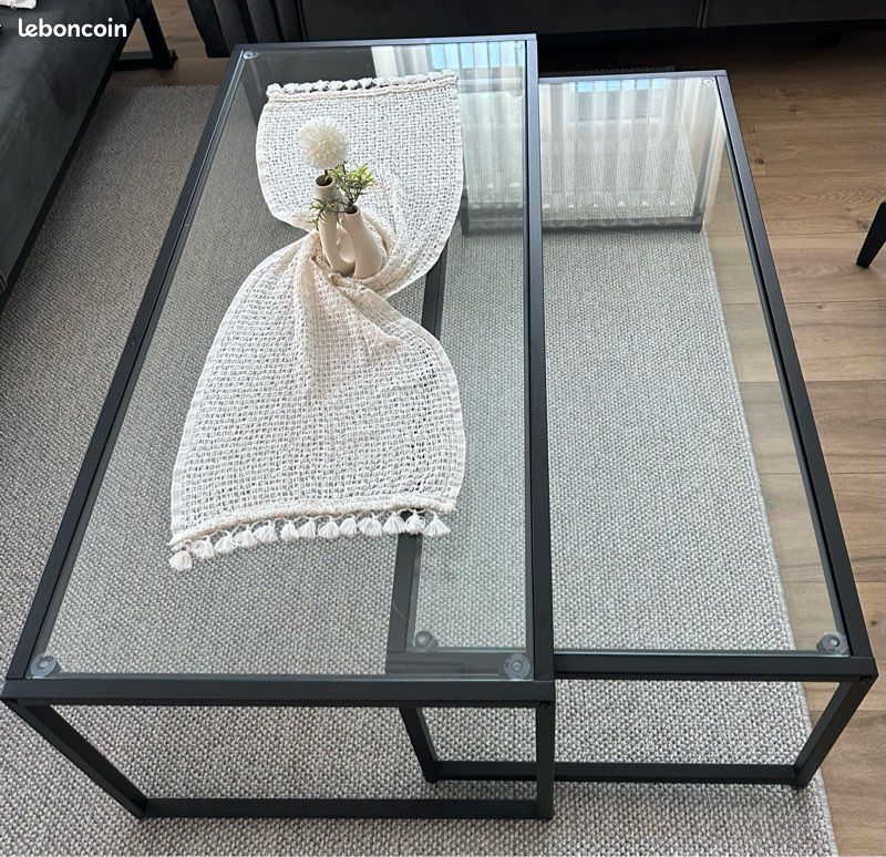 Table basse noir en verre duo (image 2)