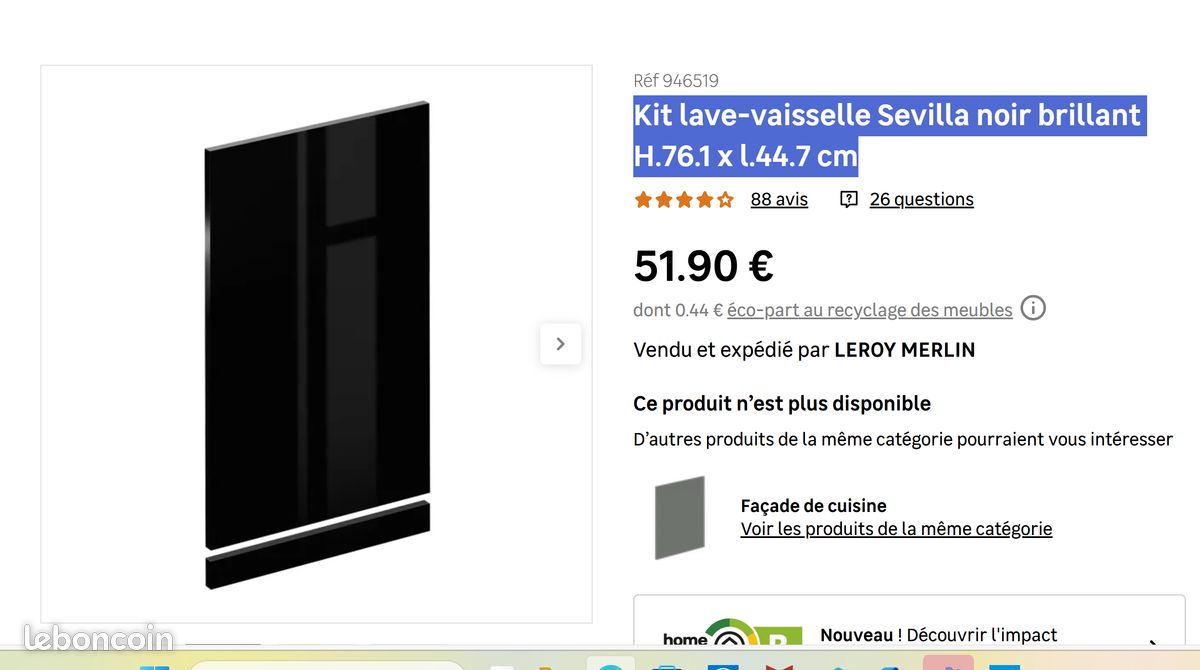 Kit lave-vaisselle Sevilla noir brillant leroy merlin (image 1)