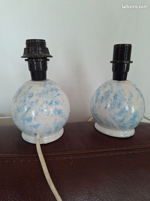 Paire de pieds petites lampes de chevet en céramique bleue (image 1)