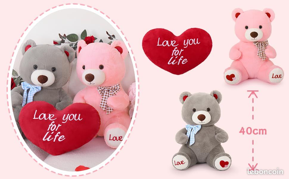 MorisMos Ours en Peluche avec Oreiller Coeur, 40cm Ours Peluche Moyenne Nounours en Peluche Kawaii Animaux en Peluch Teddy Bear Cadeau pour Petite Amie Enfants pour Anniversaire Saint-Valentin Deco (image 4)