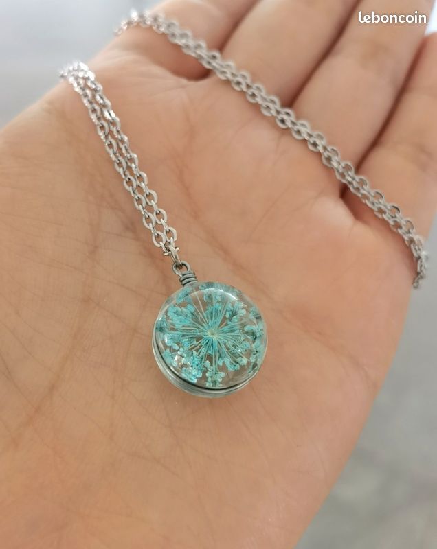 Collier balle fleur chaîne acier inoxydable (image 1)