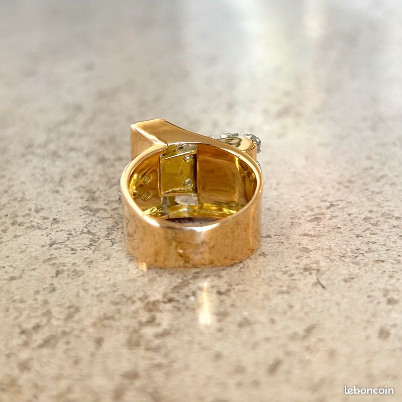 Bague Tank Art Déco En Or 18 Carats Avec Diamant - Taille 51 - Occasion Parfait État