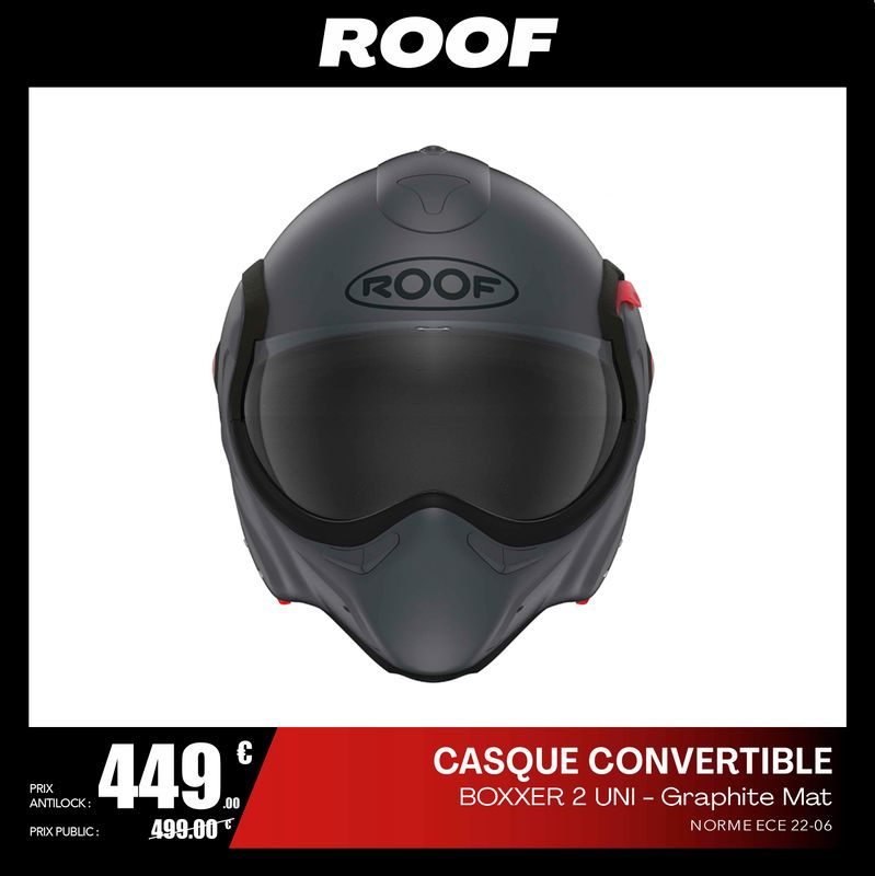 Casque Roof Boxxer carbon graphite modulable moto et scooter
