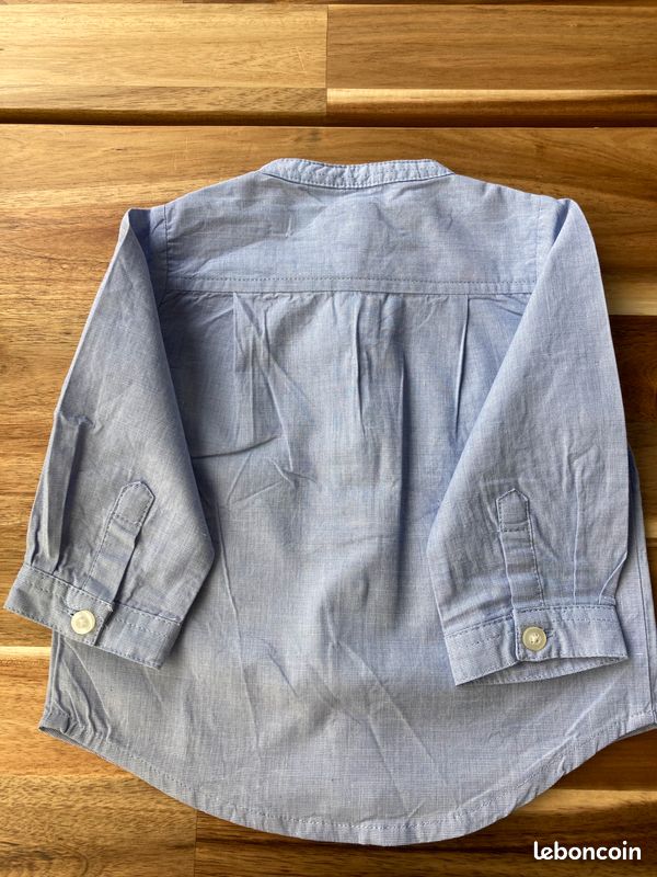 Chemise Gocco manches longues bleu chiné 3/6 mois (image 3)