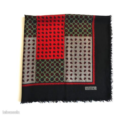Foulard Souleiado Rouge Et Noir En Laine Et Soie - Occasion Très Bon état