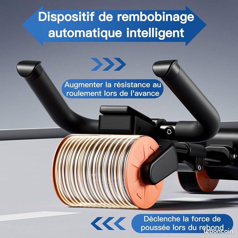 TOMSHOO Roue Abdominale à Rebond Automatique – Double Roue, Ressort Silencieux, Support Téléphone, Tapis De Genoux Inclus – Compteur Et Minuteur Intégrés