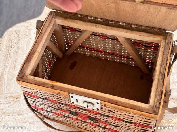 Tabouret Panier De Rangement En Osier Vintage Années 50 - Français, Occasion, état Solide