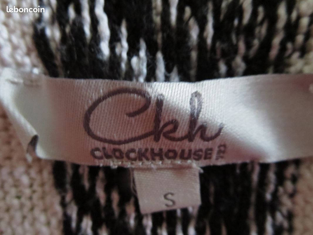 Cardigan Clockhouse noir et blanc à pans – 62 % coton – S/36 oversize (image 3)
