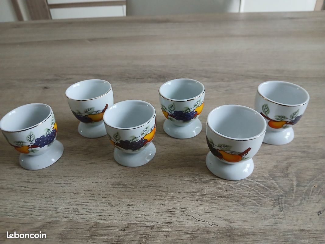 Lot de 6 coquetiers en céramique "Movilex" motif fruits(poires,raisin) (image 3)